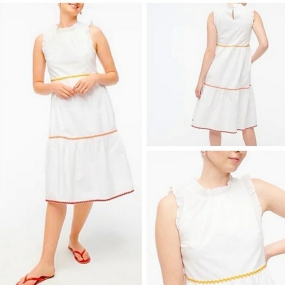 J. Crew White Tiered Midi Ruffle Dress Cotton NEW